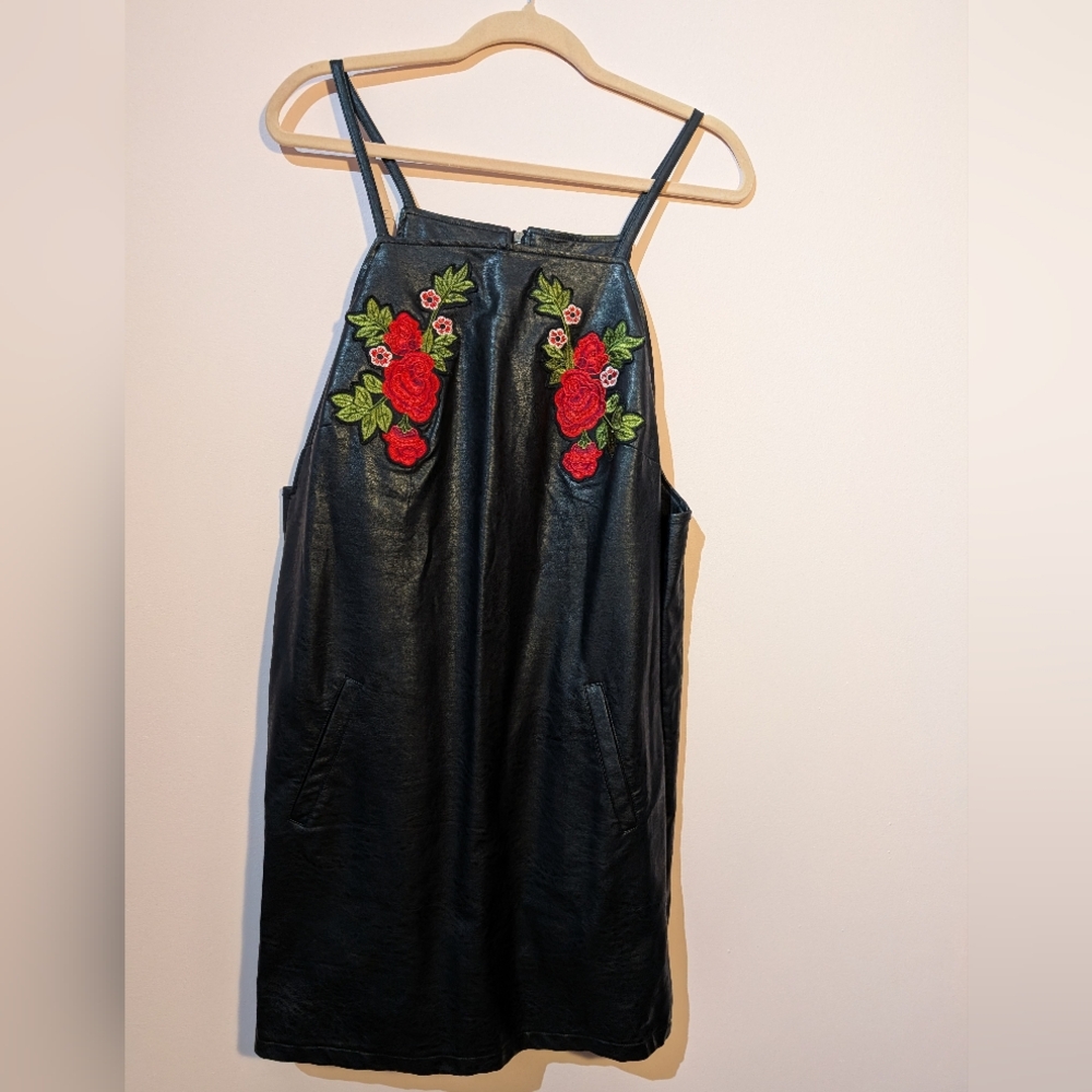 Floral mini leather dress